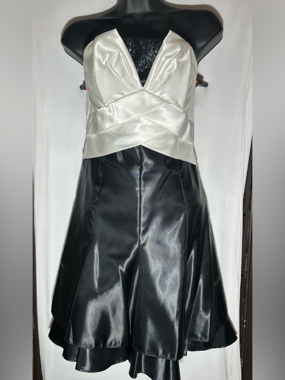 Strapless Satin Cocktail Dress in Ivory and Black